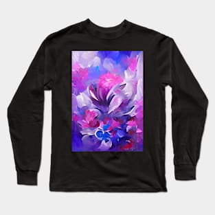 BEAUTIFUL SURREAL PINK, BLUE  AND BLACK FLORAL PRINT Long Sleeve T-Shirt